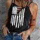 Black American Flag Print Cut Out Spaghetti Strap Tank Top