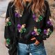 Black Mardi Gras Sequin Fleur De Lis Open Back Sweatshirt