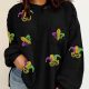 Black Plus Size Mardi Gras Patch Crinkle Patchwork Top