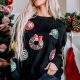 Black Sequined Christmas Graphic Pullover Sweatshirt