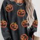 Black Sequined Jack O Lantern Corded Baggy Sweatshirt