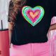 Black Valentine Heart Shaped Print Crew Neck T Shirt