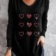 Black Valentines Day Rhinestone Heart Graphic Long Sleeve Tee