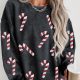 Black Xmas Candy Cane Sequin Graphic Corded Sweatshirt