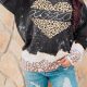 Black XOXO Heart Leopard Splicing Pullover Sweatshirt