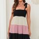 Color Block Tie Shoulder Tiered Dress