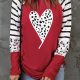 Fiery Red Valentines Leopard Heart Print Color Block Long Sleeve Top