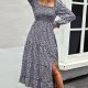 Floral Smocked Square Neck Slit Midi Dress