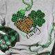 Gray Leopard Plaid Heart Clover Graphic T Shirt