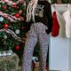 Leopard Christmas Print Two Piece Lounge Set