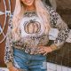 Leopard Tie Dyed Polished Pumpkin Graphic Long Sleeve Top